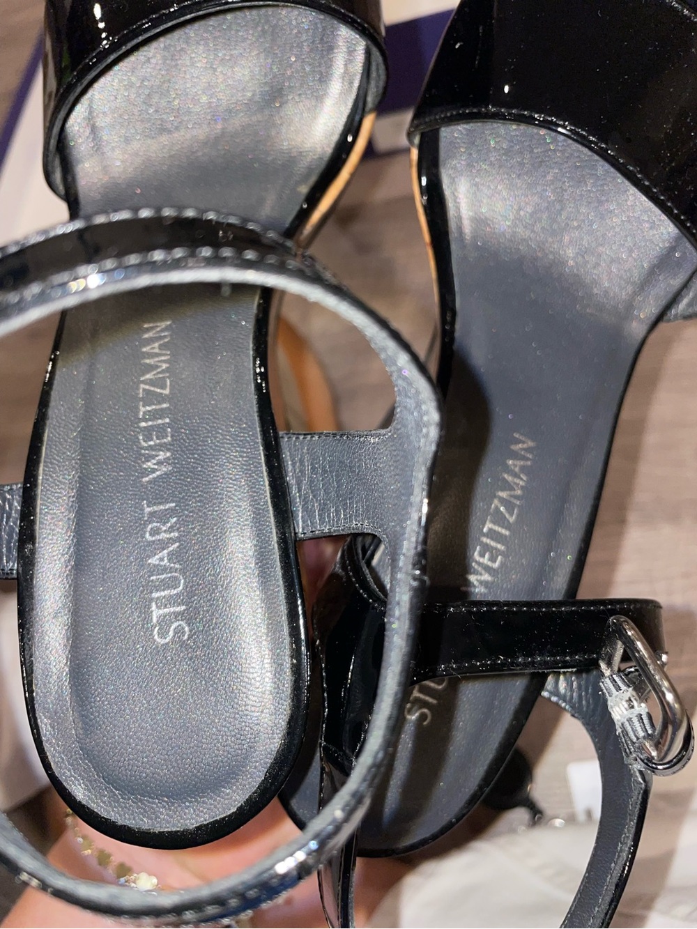 Stuart Weitzman Black Patent Cork Platform Wedge Sandals - Picture 7 of 9